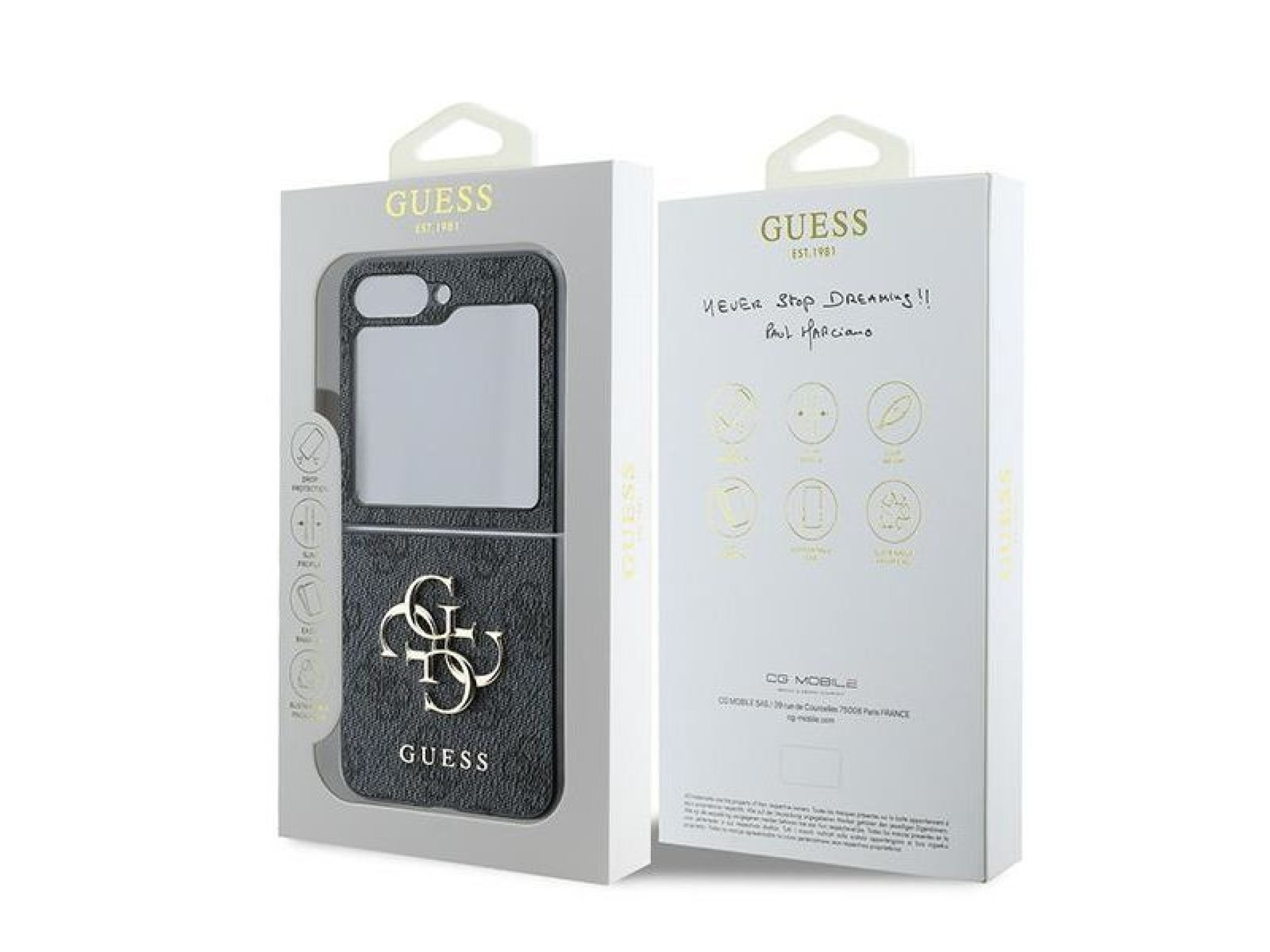 Capa Guess em couro com logo metálico 4G para Samsung Galaxy Z Flip 6 - Preta