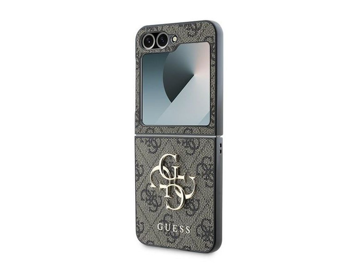 Capa Guess em couro com logo metálico 4G para Samsung Galaxy Z Flip 6 - Marrom