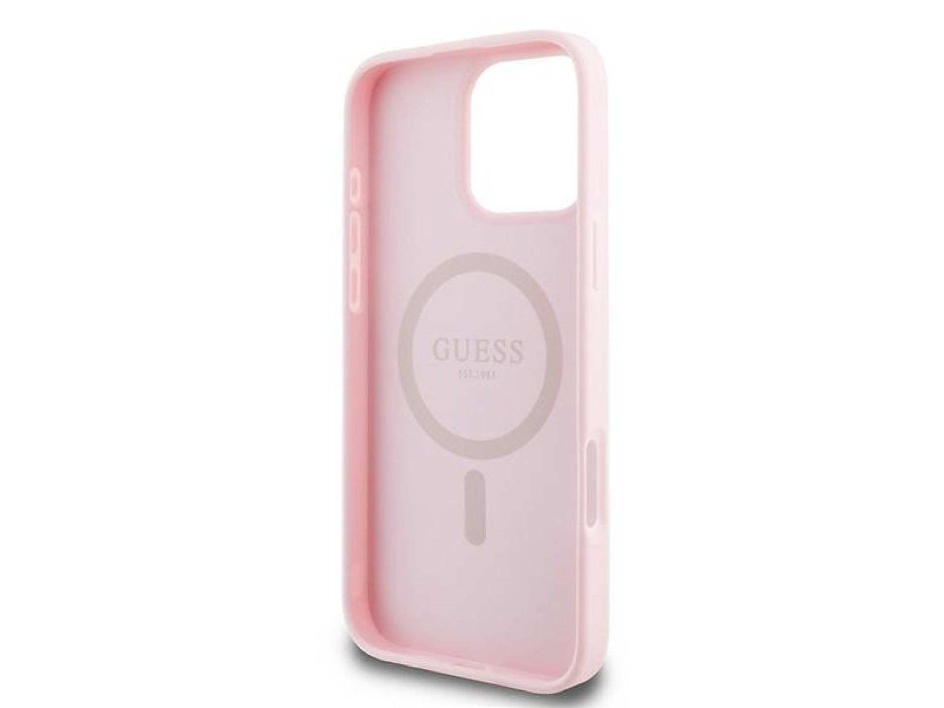 Funda Guess MagSafe con anillo dorado granulado para iPhone 15 Pro Max - Rosa