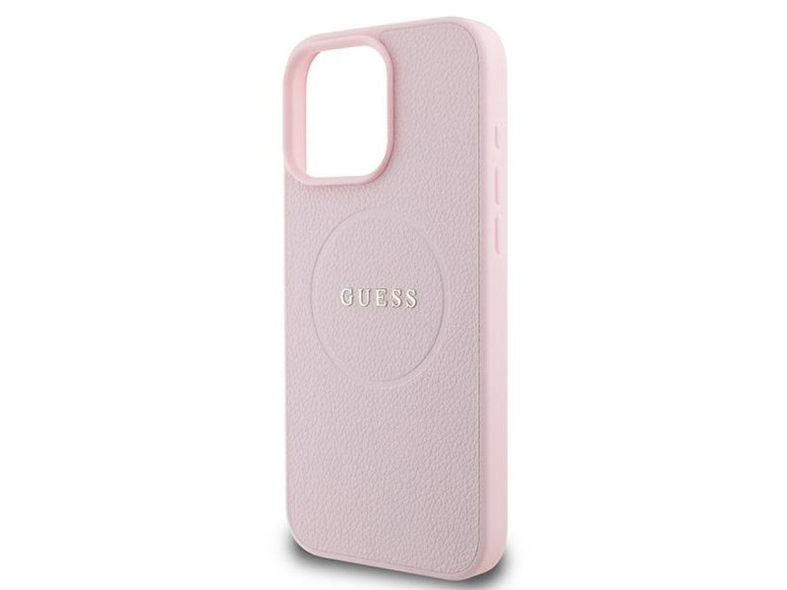 Funda Guess MagSafe con anillo dorado granulado para iPhone 15 Pro Max - Rosa