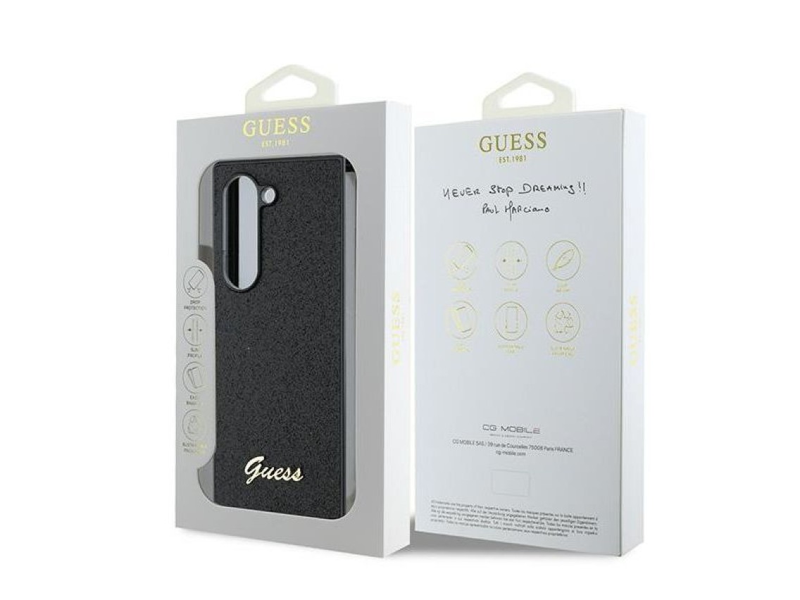 Capa Guess 4G com Glitter e Letras para Samsung Galaxy Z Fold 6 - Preta