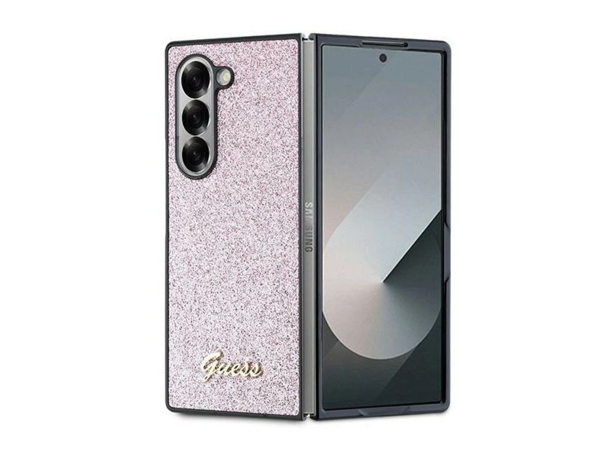Capa Guess 4G com Glitter e Letras para Samsung Galaxy Z Fold 6 - Rosa