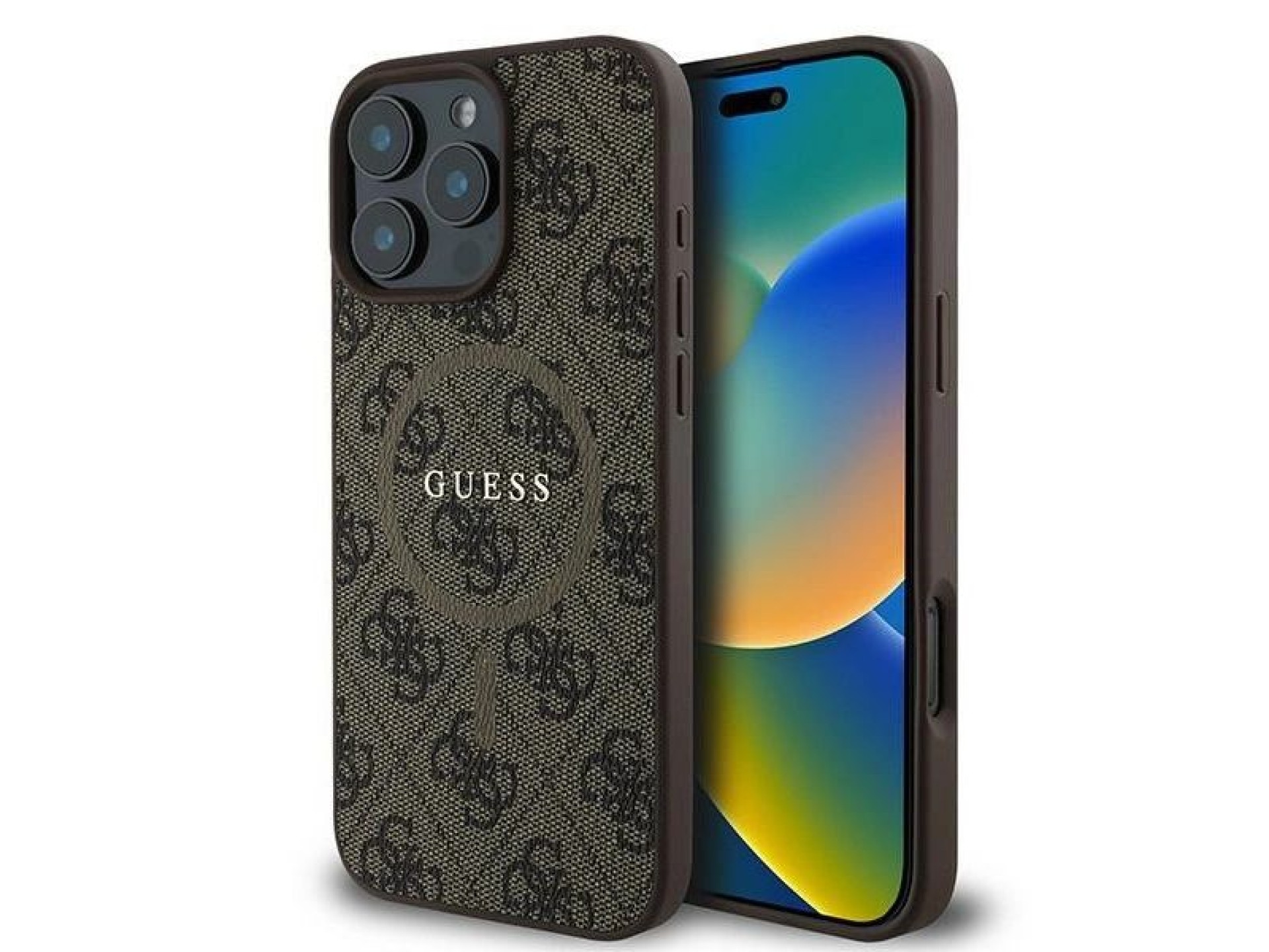 Capa Guess 4G Ring Classic Logo MagSafe para iPhone 16 Pro - Marrom