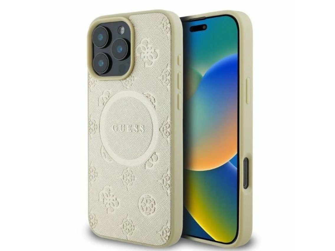 Guess Saffiano Peony Classic Logo MagSafe case for iPhone 16 Pro - gold