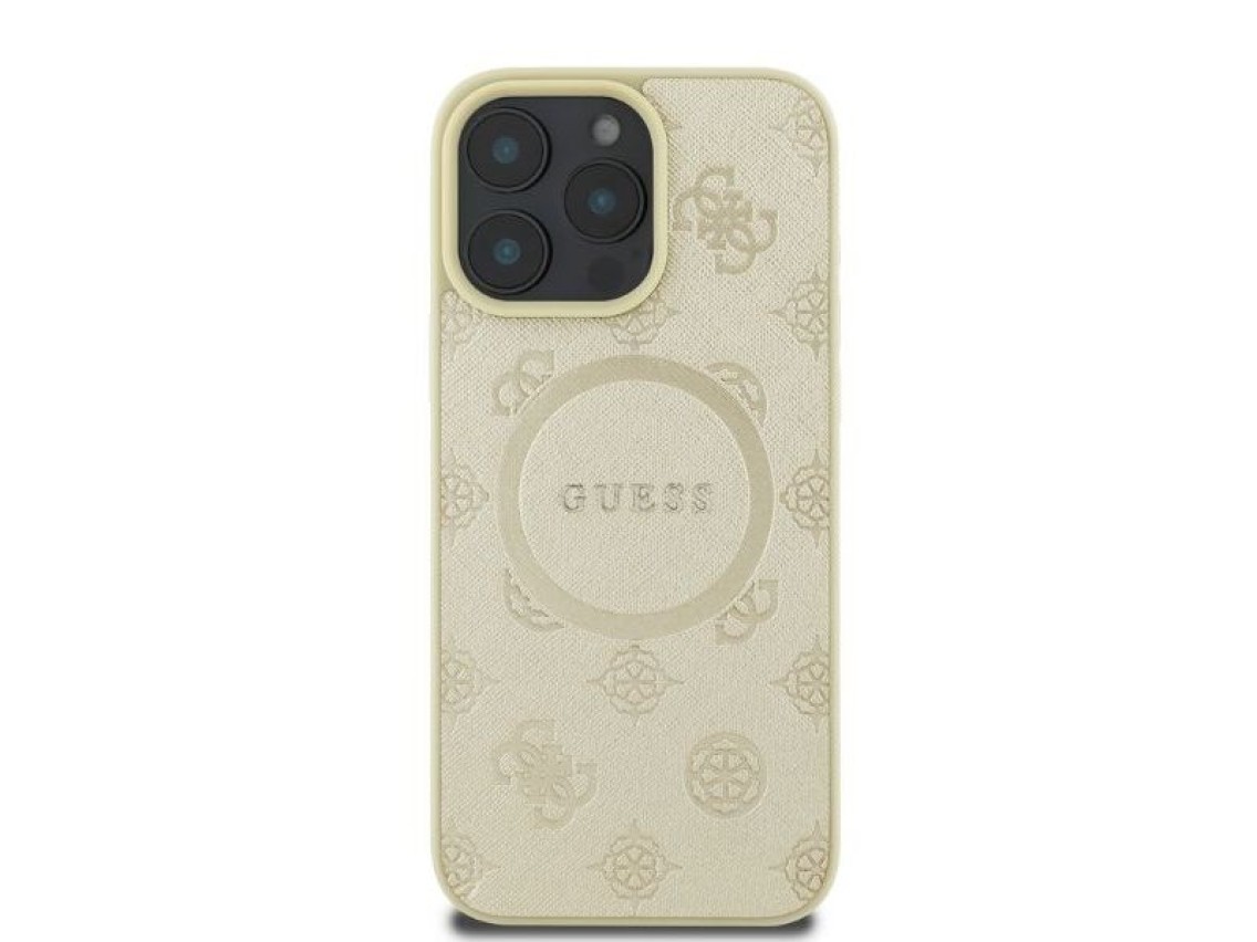 Guess Saffiano Peony Classic Logo MagSafe case for iPhone 16 Pro - gold