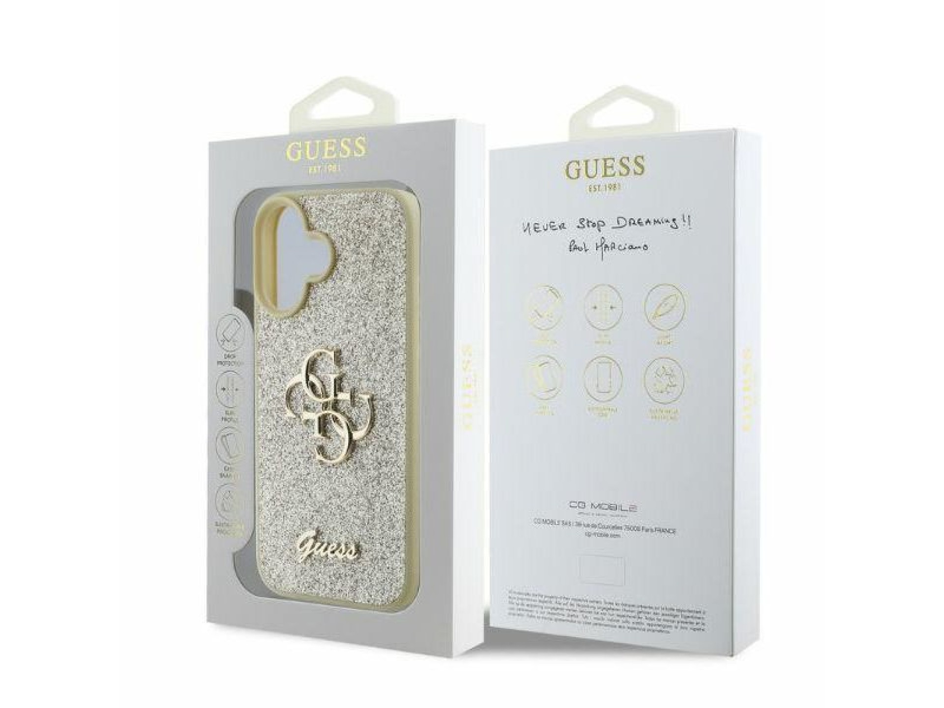 Capa Guess Fixed Glitter Big 4G para iPhone 16 - Dourada
