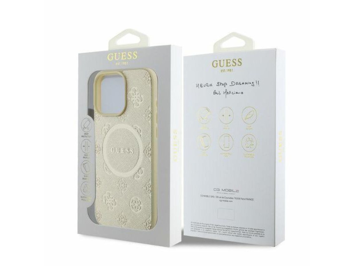 Guess Saffiano Peony Classic Logo MagSafe case for iPhone 16 Pro - gold