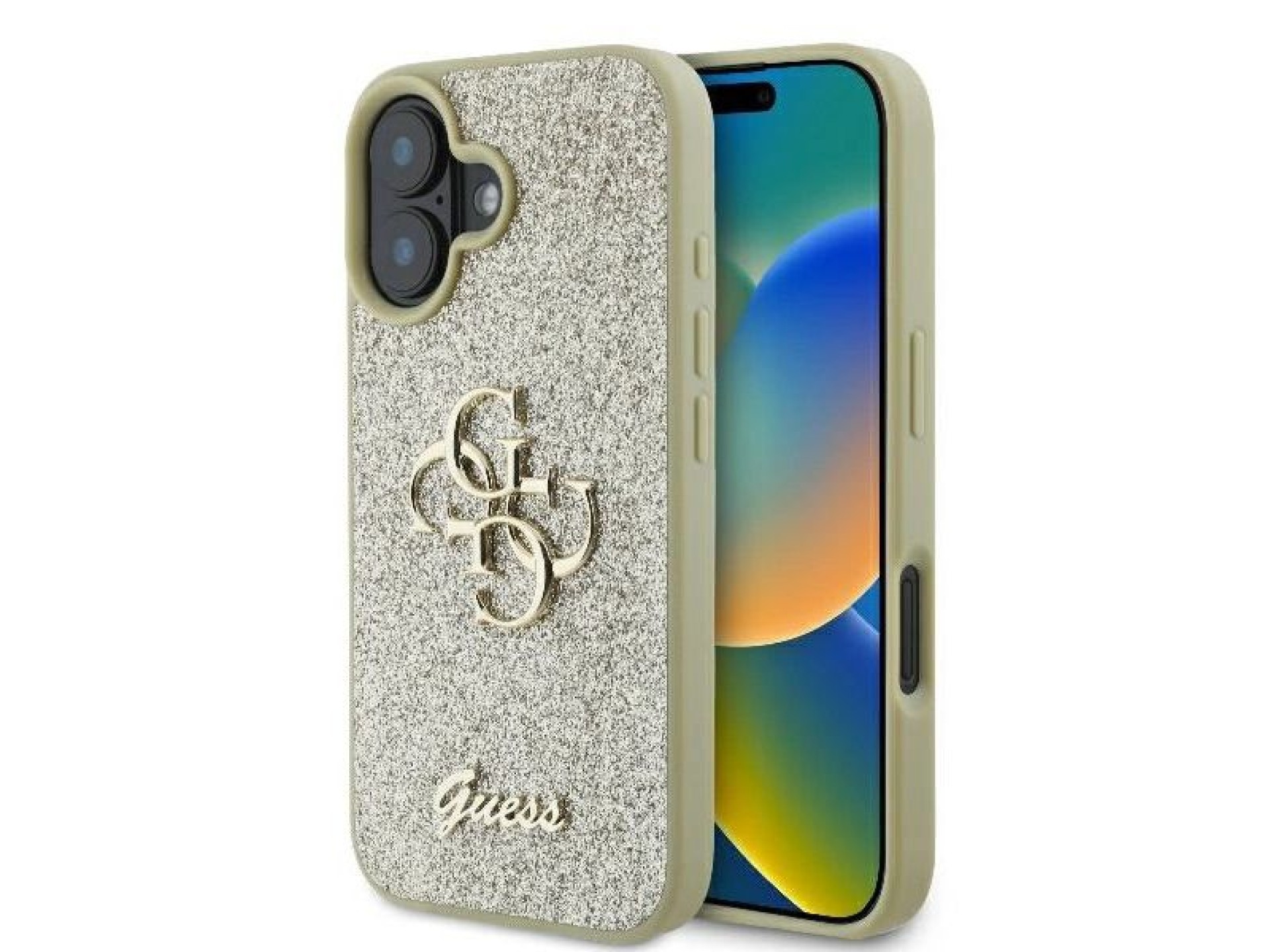 Guess Fixed Glitter Big 4G Case for iPhone 16 Plus - Gold
