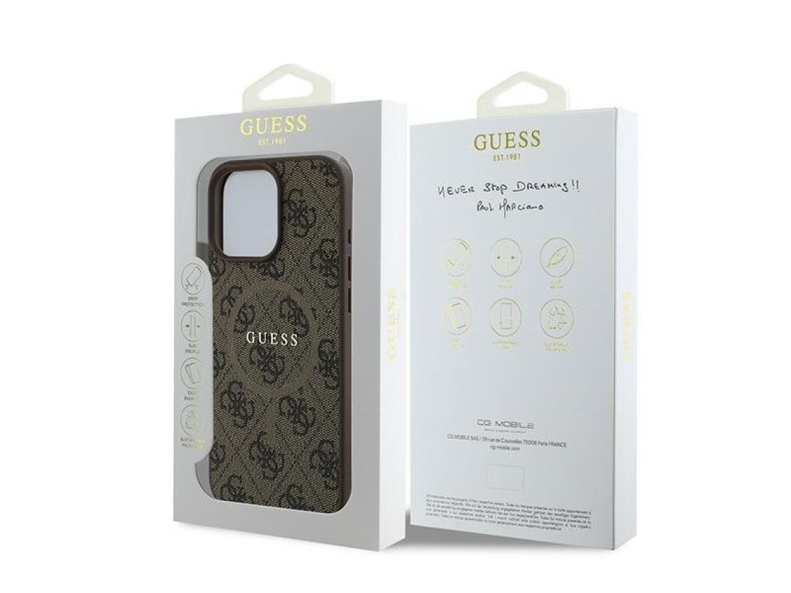 Capa Guess 4G Ring Classic Logo MagSafe para iPhone 16 Pro - Marrom