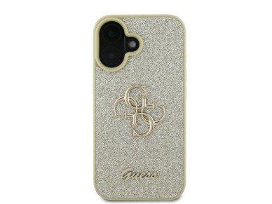 Capa Guess Fixed Glitter Big 4G para iPhone 16 Plus - Dourada Capa Guess Fixed Glitter Big 4G para iPhone 16 Plus - Dourada