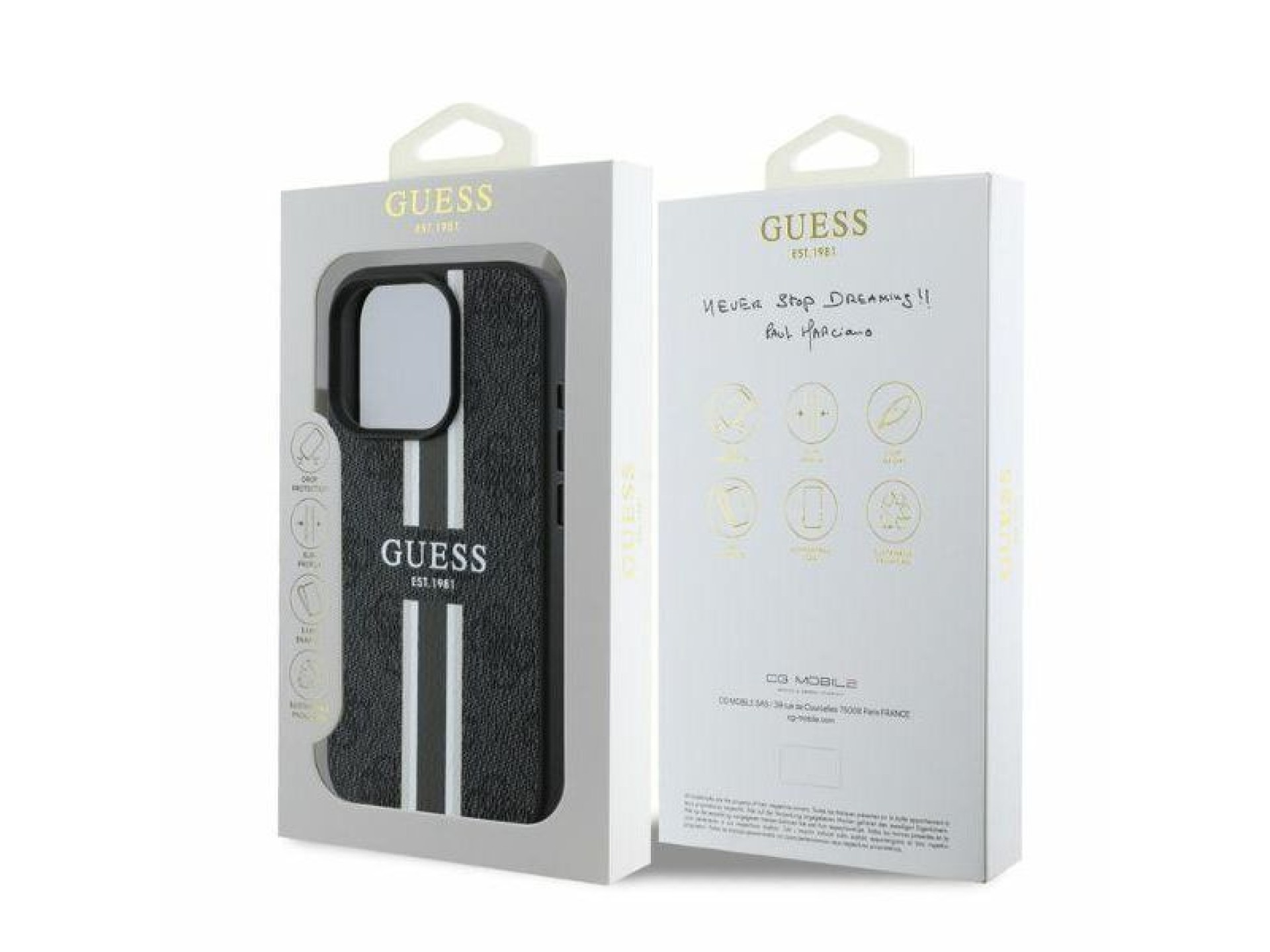 Funda Guess 4G con estampado de rayas y MagSafe para iPhone 16 Pro - negra