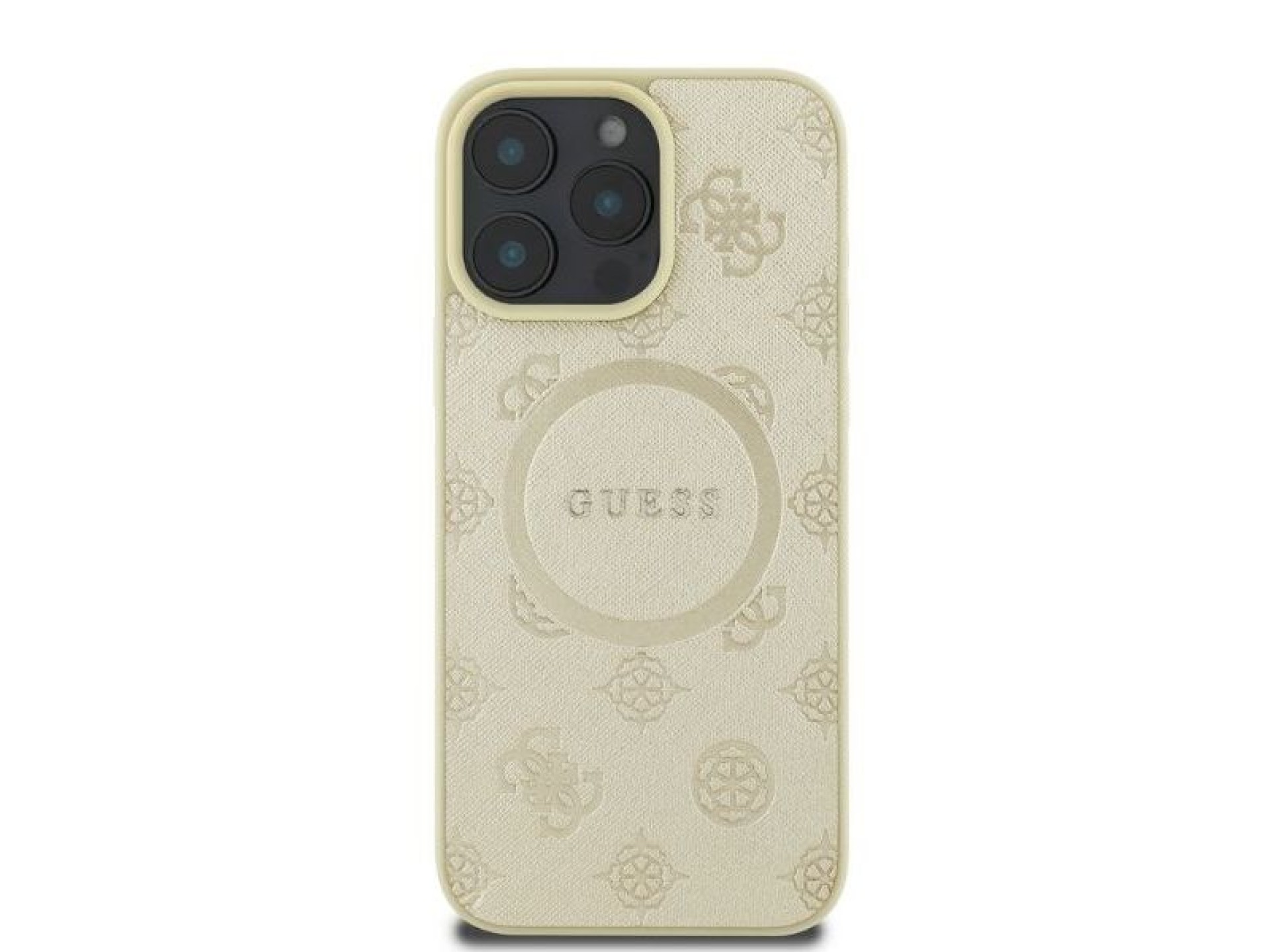 Guess Saffiano Peony Classic Logo MagSafe case for iPhone 16 Pro - gold
