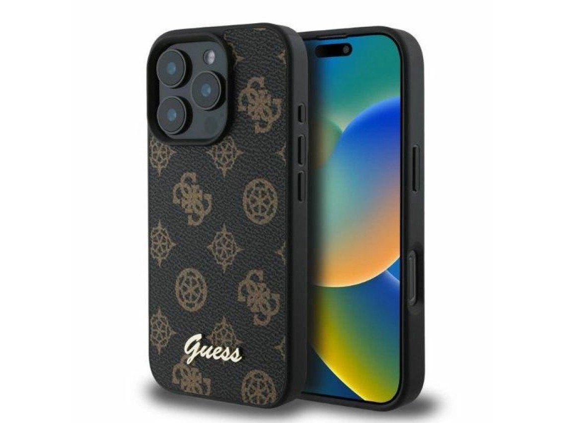 Capa Guess Peony Script MagSafe para iPhone 16 Pro - Preta