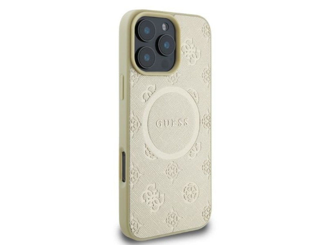 Guess Saffiano Peony Classic Logo MagSafe case for iPhone 16 Pro - gold