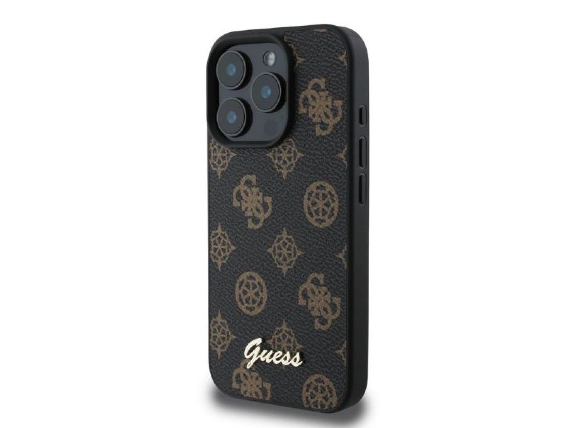 Capa Guess Peony Script MagSafe para iPhone 16 Pro - Preta