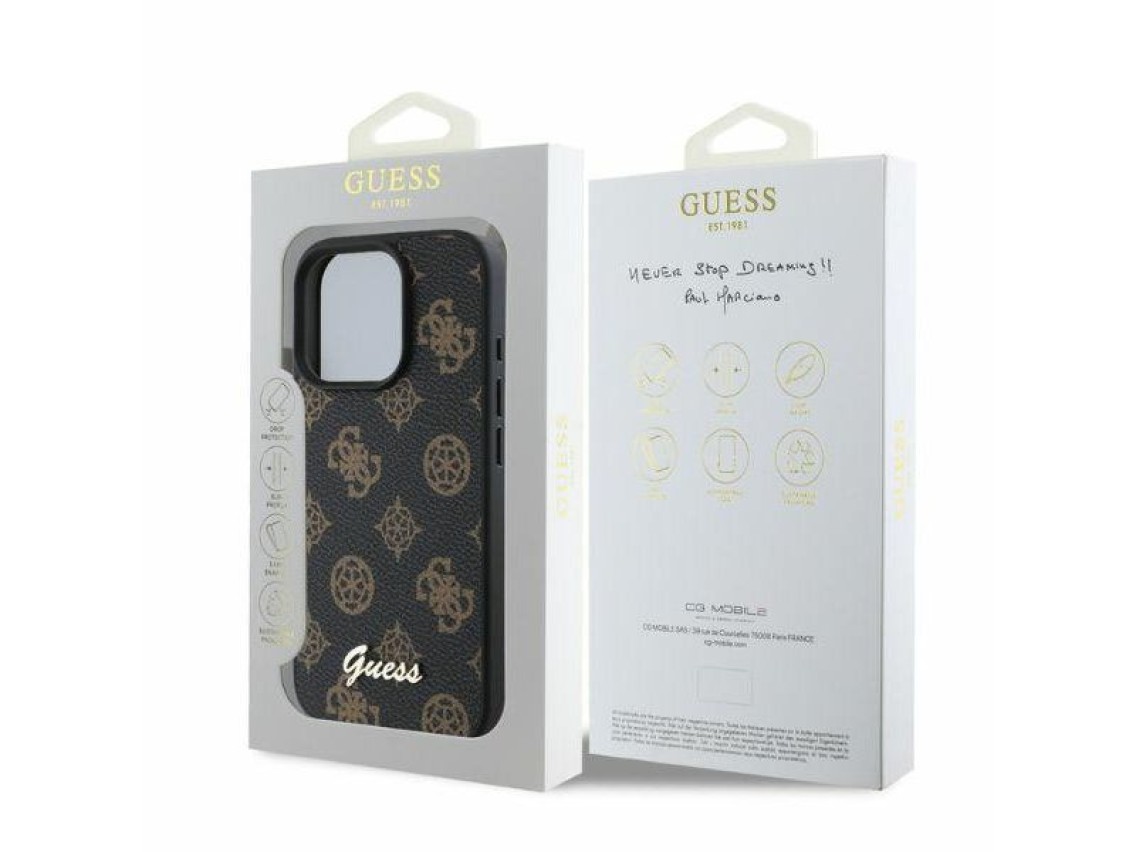 Capa Guess Peony Script MagSafe para iPhone 16 Pro - Preta