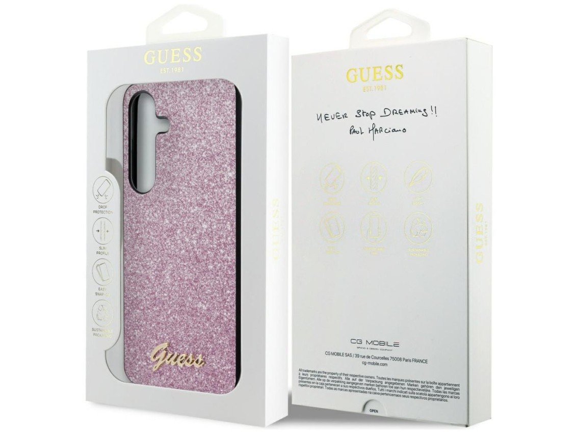 Funda Guess Glitter Script para Samsung Galaxy S24+ - morado