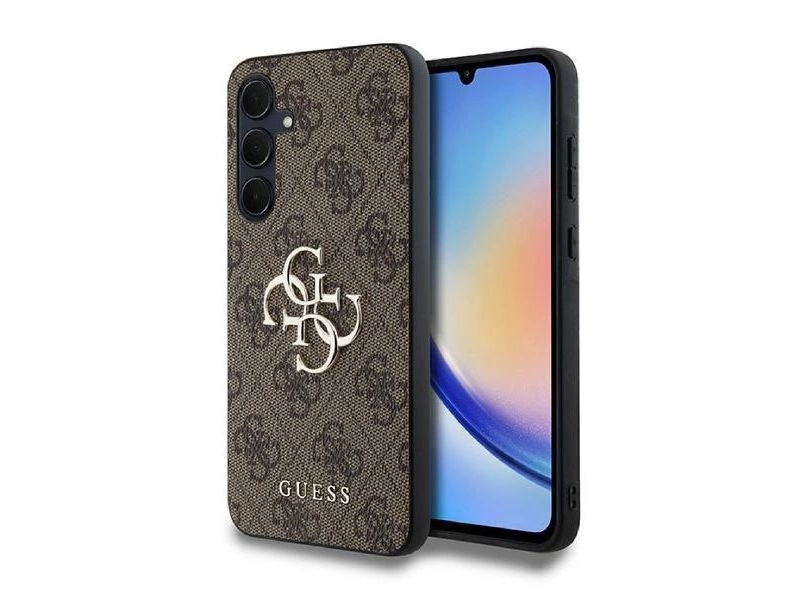 Capa Guess 4G com logo grande em metal para Samsung Galaxy A35 - marrom