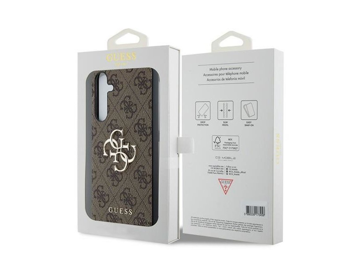 Capa Guess 4G com logo grande em metal para Samsung Galaxy A35 - marrom