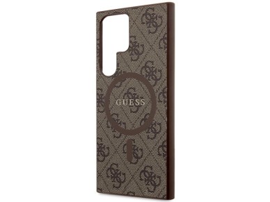 Capa Guess 4G Collection em couro com logo met�lico e MagSafe para Samsung Galaxy S24 Ultra - Marrom