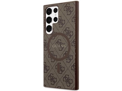 Capa Guess 4G Collection em couro com logo met�lico e MagSafe para Samsung Galaxy S24 Ultra - Marrom