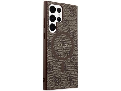 Capa Guess 4G Collection em couro com logo met�lico e MagSafe para Samsung Galaxy S24 Ultra - Marrom
