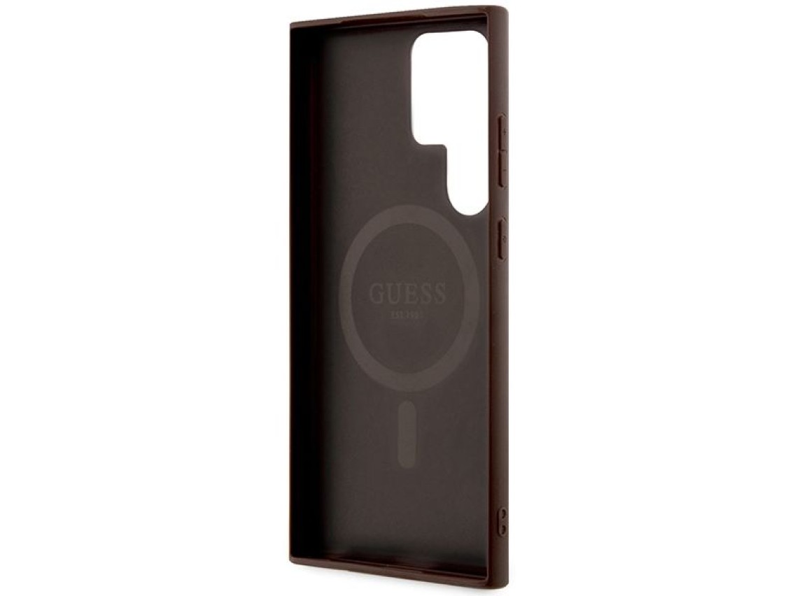 Capa Guess 4G Collection em couro com logo metálico e MagSafe para Samsung Galaxy S24 Ultra - Marrom