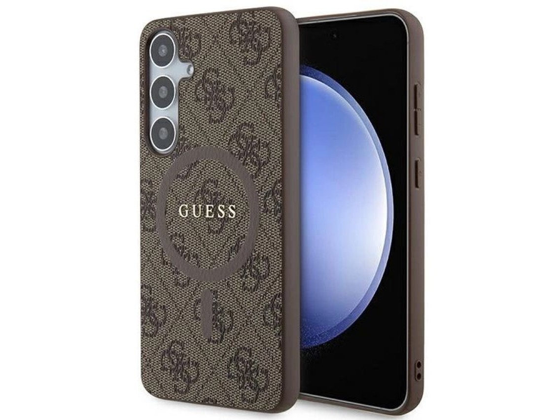 Guess 4G Collection Leather Metal Logo MagSafe case for Samsung Galaxy S24+ - brown