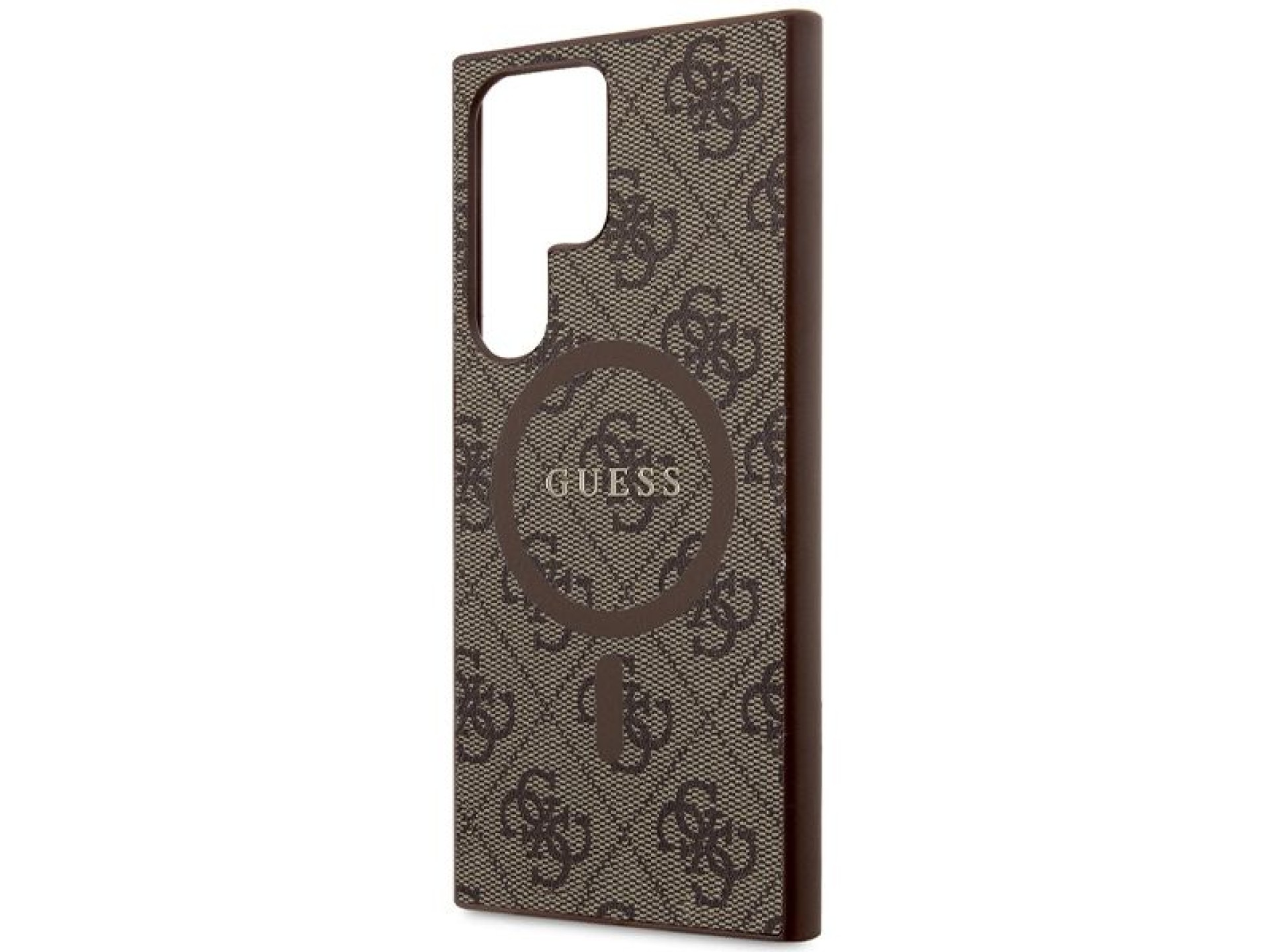 Capa Guess 4G Collection em couro com logo metálico e MagSafe para Samsung Galaxy S24 Ultra - Marrom