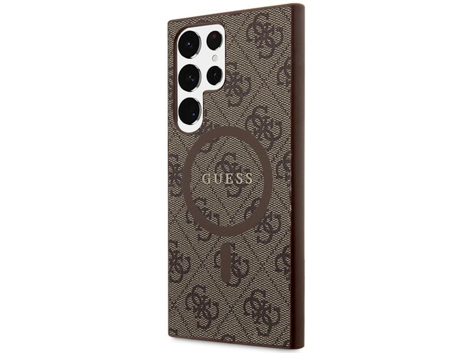 Capa Guess 4G Collection em couro com logo metálico e MagSafe para Samsung Galaxy S24 Ultra - Marrom