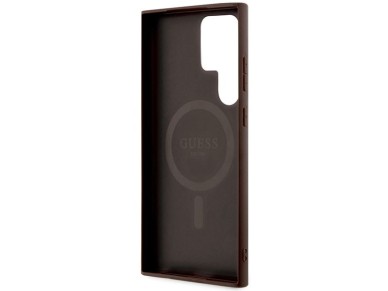 Capa Guess 4G Collection em couro com logo met�lico e MagSafe para Samsung Galaxy S24 Ultra - Marrom