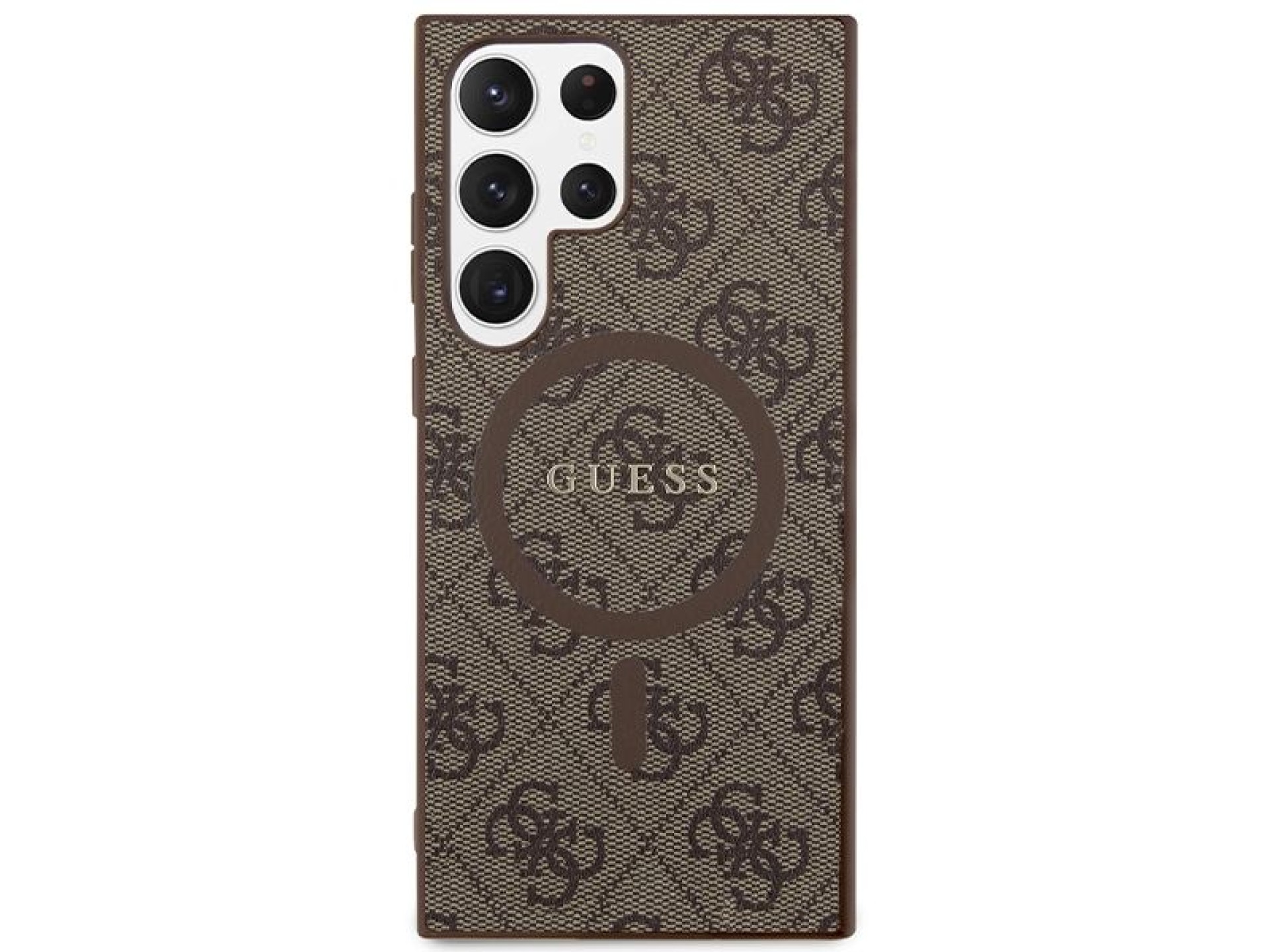 Capa Guess 4G Collection em couro com logo metálico e MagSafe para Samsung Galaxy S24 Ultra - Marrom