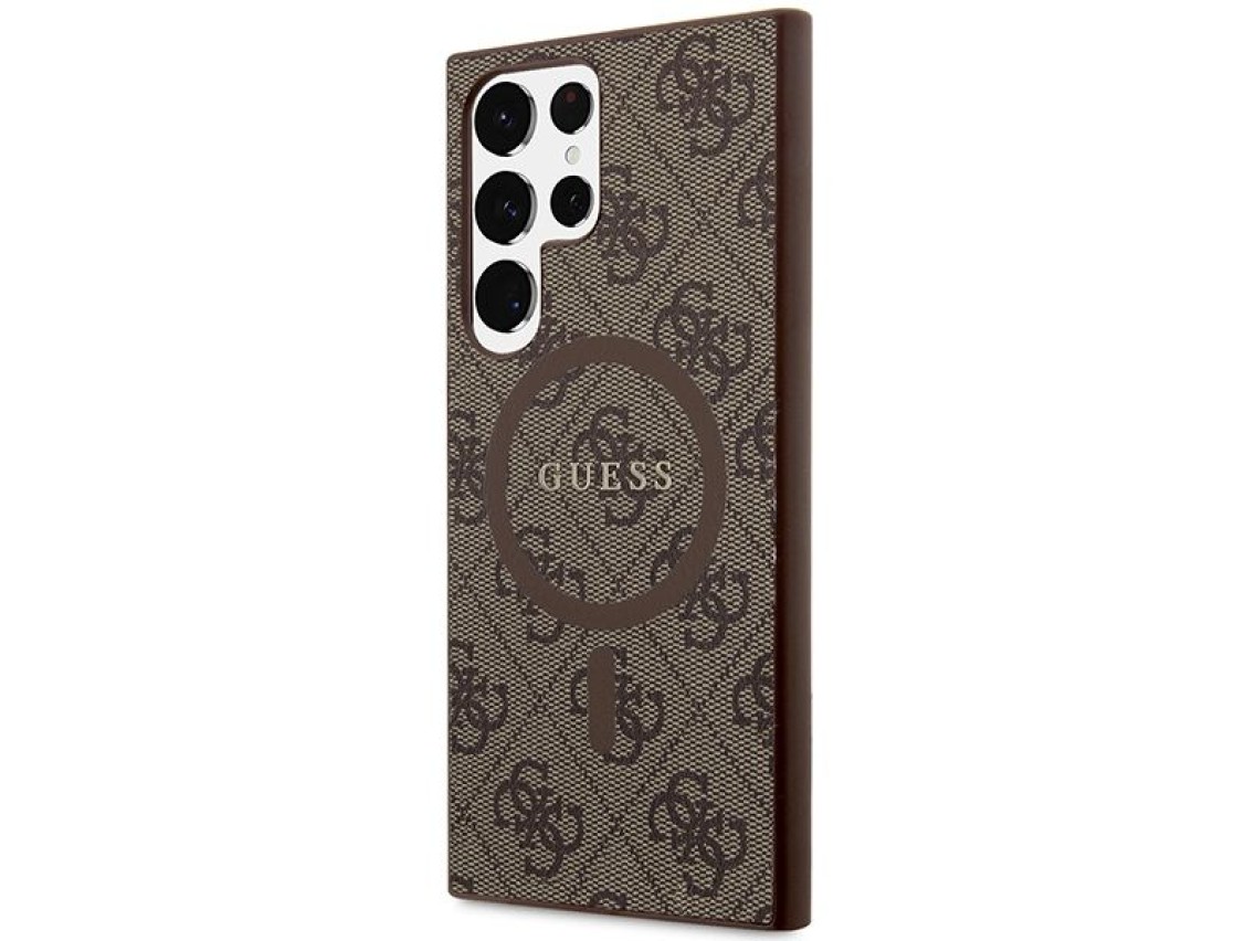 Capa Guess 4G Collection em couro com logo metálico e MagSafe para Samsung Galaxy S24 Ultra - Marrom