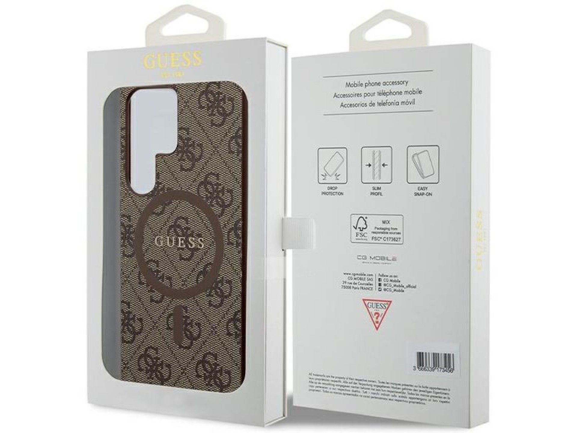 Capa Guess 4G Collection em couro com logo metálico e MagSafe para Samsung Galaxy S24 Ultra - Marrom