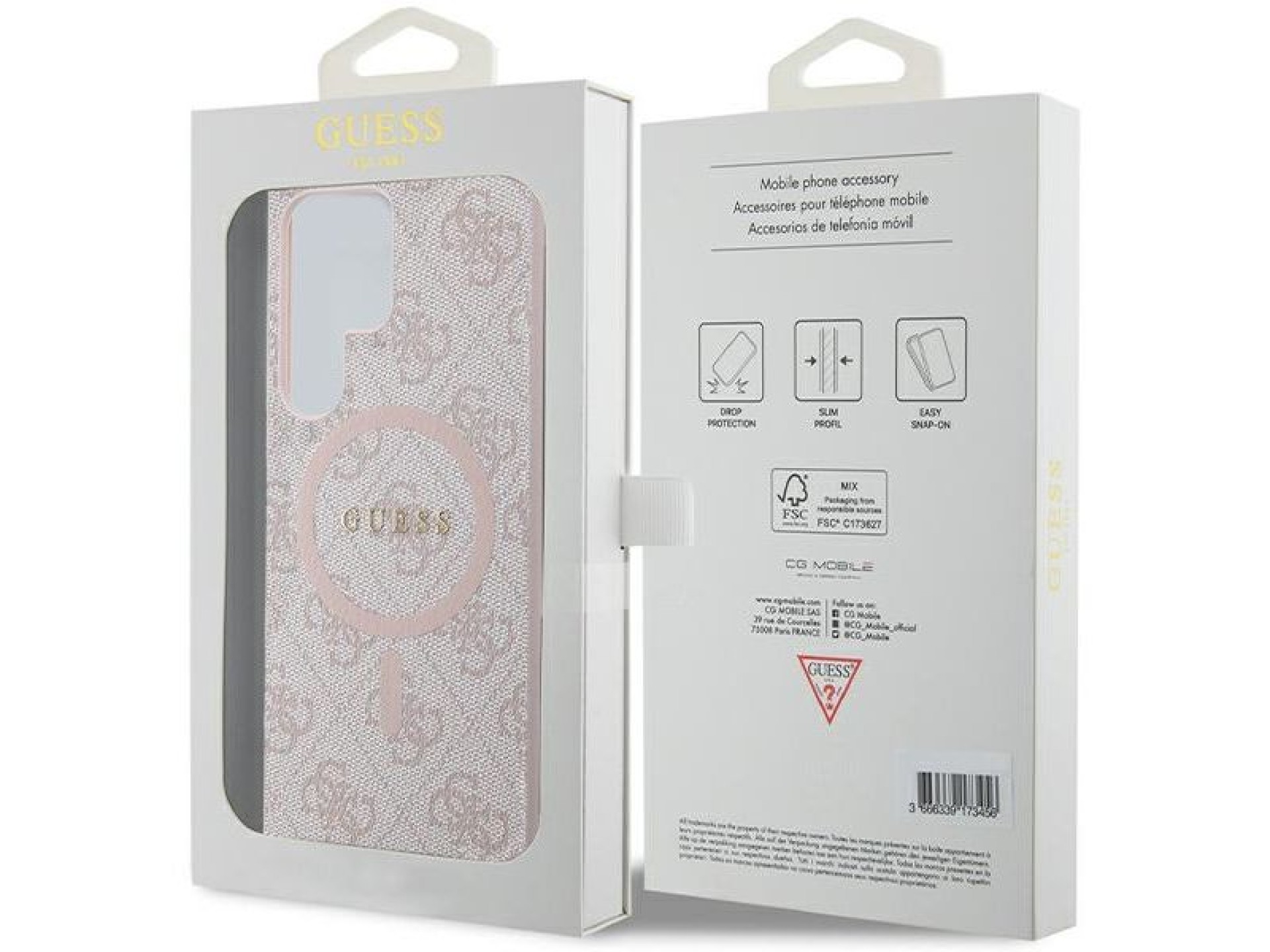 Funda Guess 4G Collection de cuero con logo metálico y MagSafe para Samsung Galaxy S24 Ultra - Rosa
