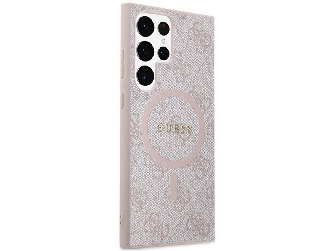Funda Guess 4G Collection de cuero con logo metálico y MagSafe para Samsung Galaxy S24 Ultra - Rosa