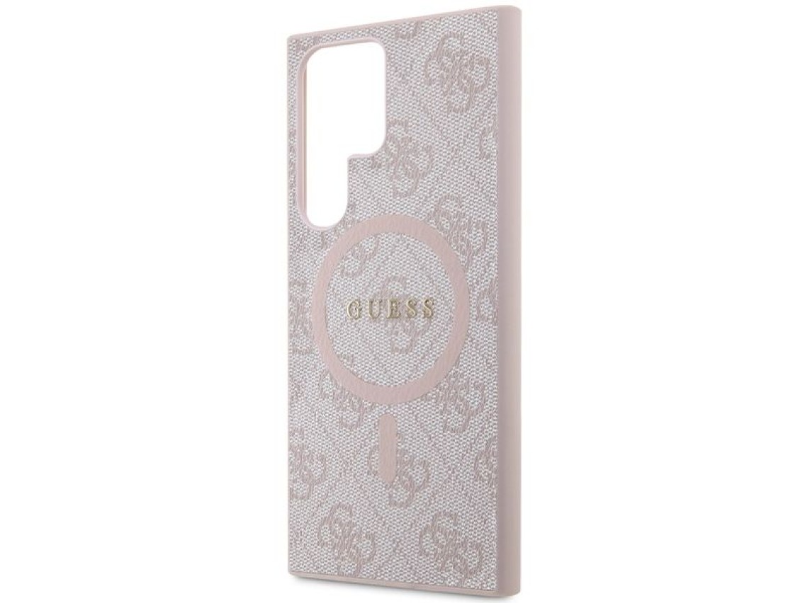 Funda Guess 4G Collection de cuero con logo metálico y MagSafe para Samsung Galaxy S24 Ultra - Rosa