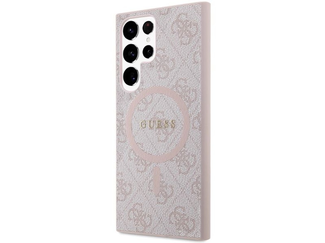 Funda Guess 4G Collection de cuero con logo metálico y MagSafe para Samsung Galaxy S24 Ultra - Rosa