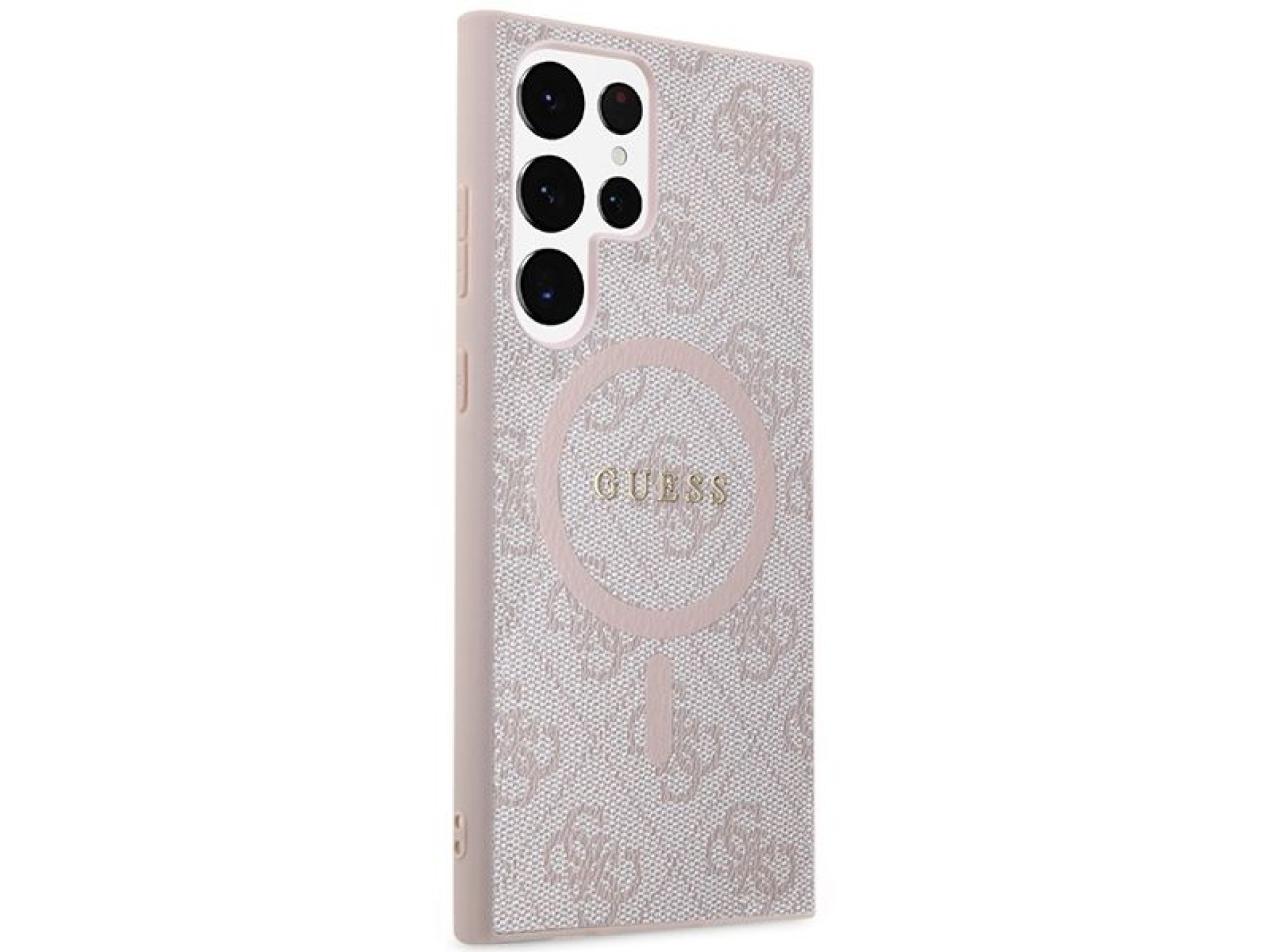 Funda Guess 4G Collection de cuero con logo metálico y MagSafe para Samsung Galaxy S24 Ultra - Rosa