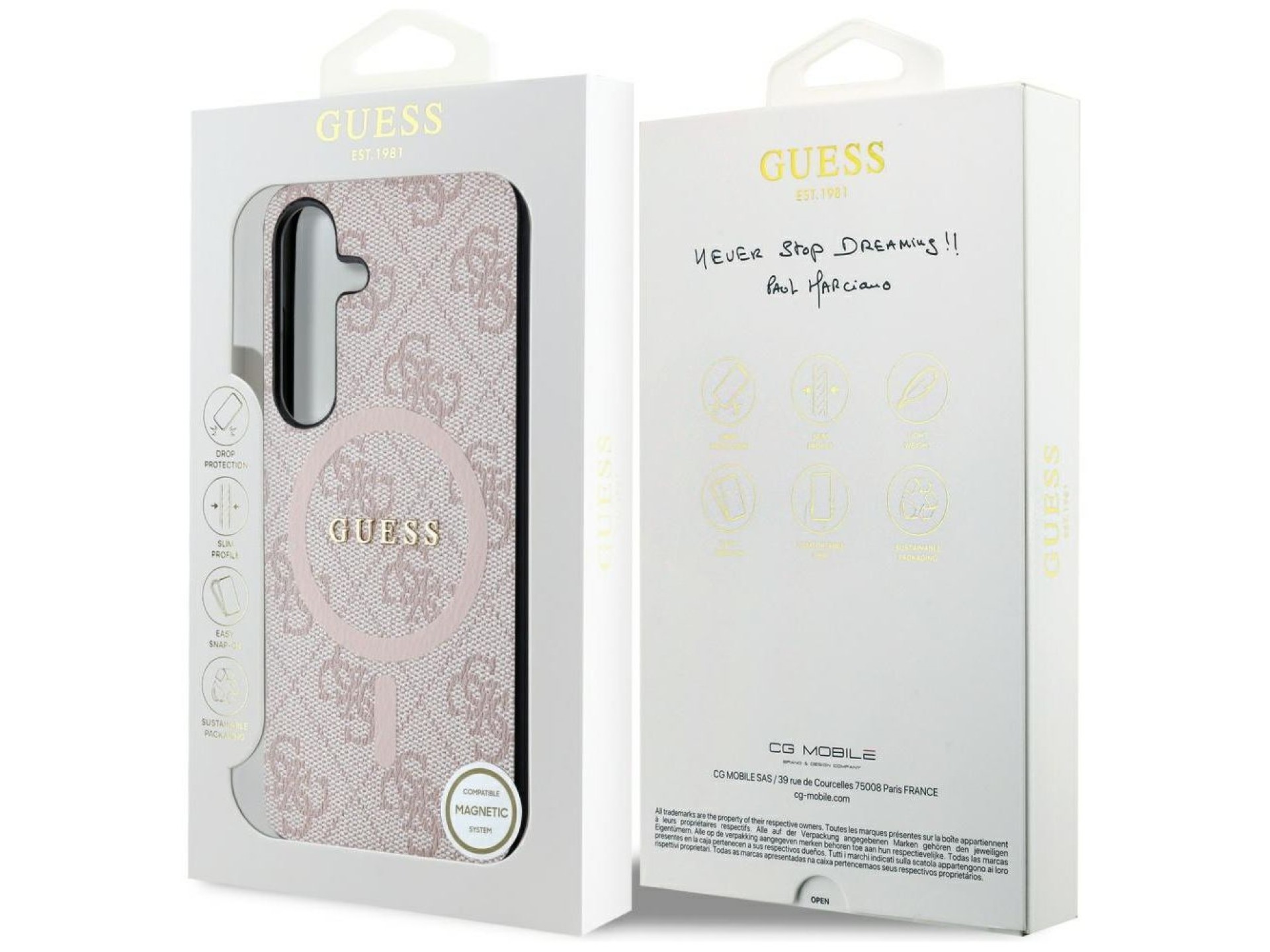 Guess 4G Collection Leather Metal Logo MagSafe Case for Samsung Galaxy S24 - Pink