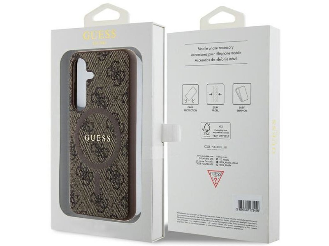 Guess 4G Collection Leather Metal Logo MagSafe Case for Samsung Galaxy S24 - Brown
