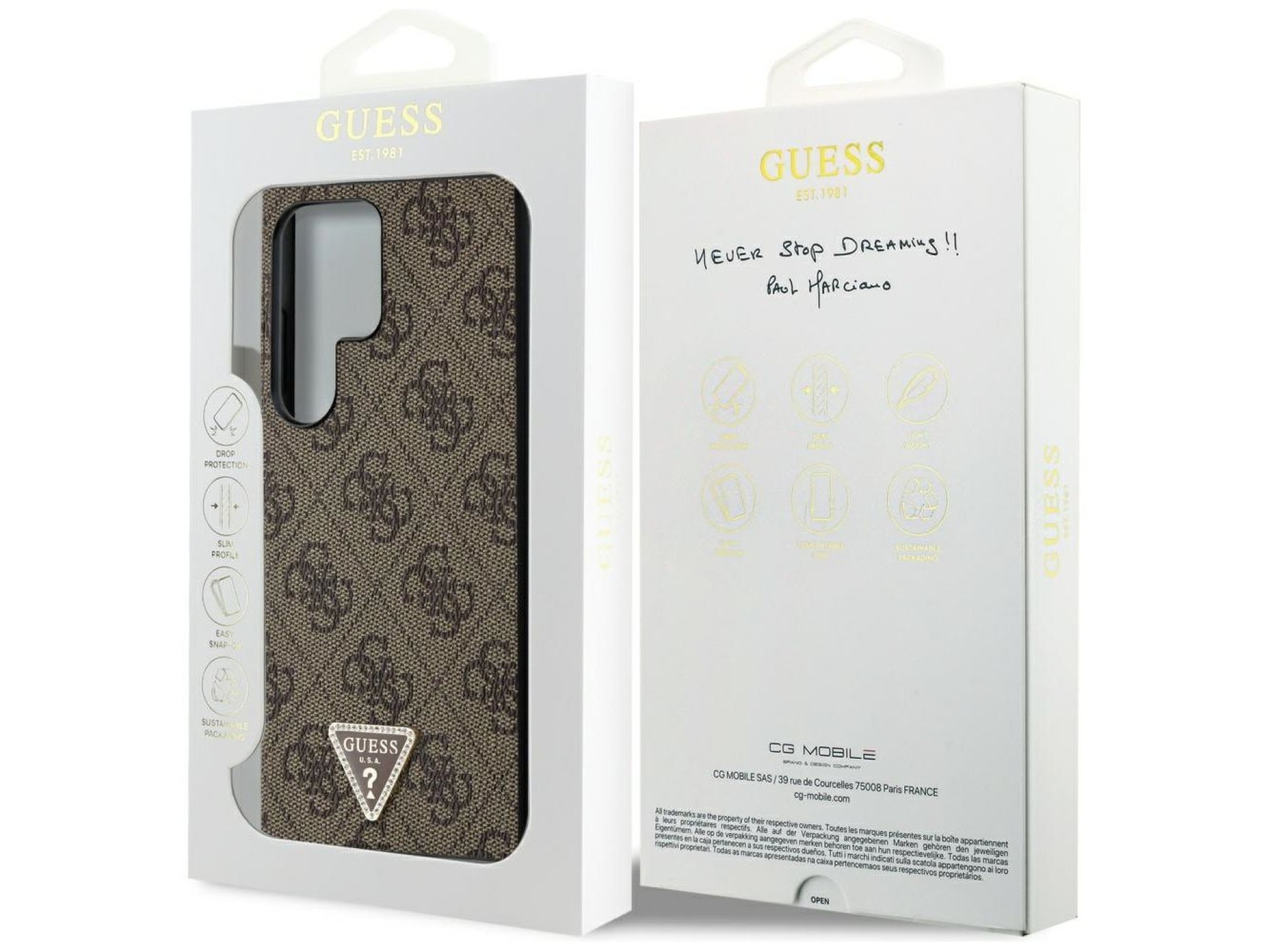 Capa Guess Grip Stand 4G Triangle Strass para Samsung Galaxy S24 Ultra - Marrom