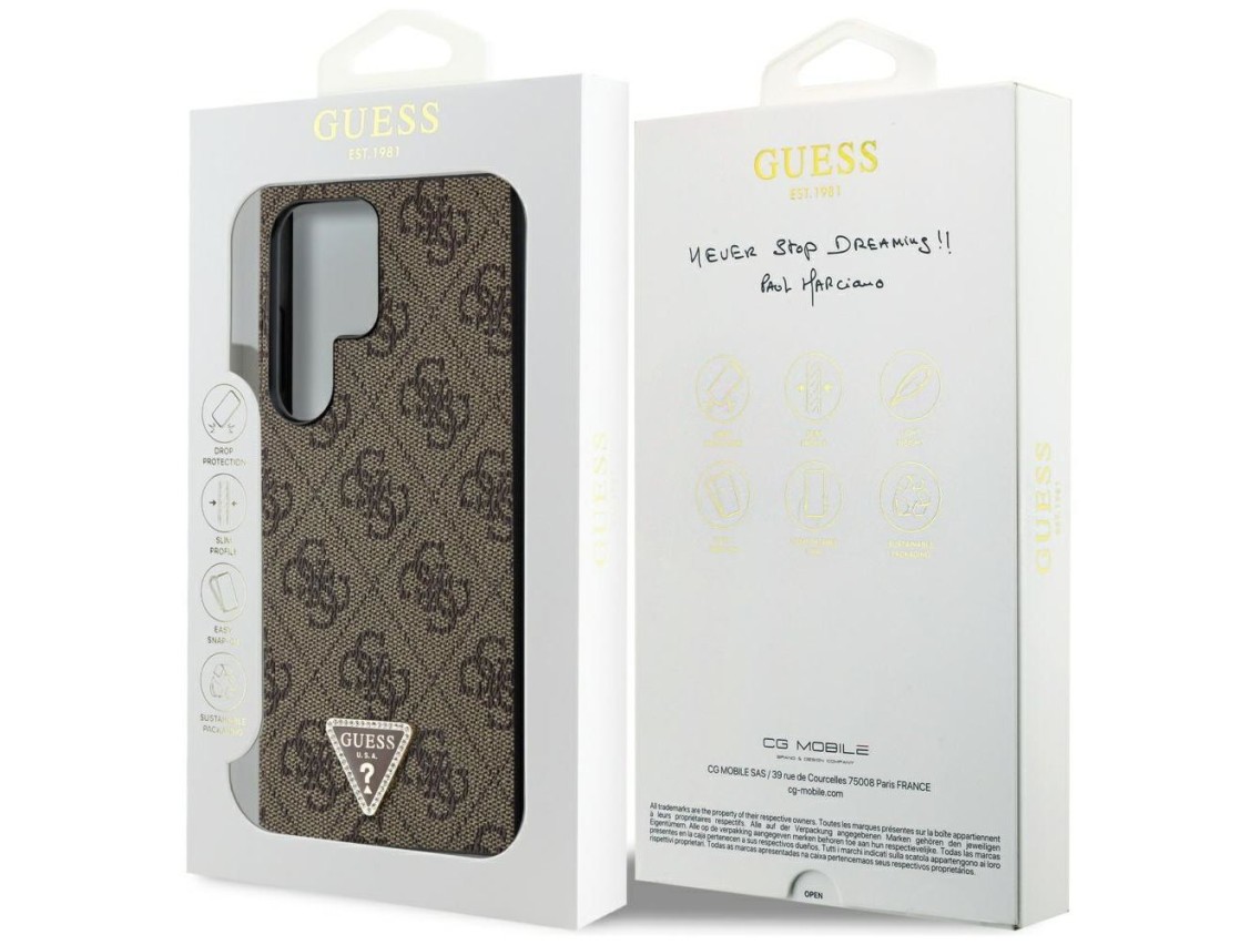Capa Guess Grip Stand 4G Triangle Strass para Samsung Galaxy S24 Ultra - Marrom