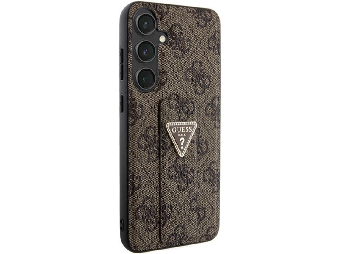 Guess GUHCS24SPGS4TDW S24 S921 marrom/marrom estojo rígido Grip Stand 4G Triangle Strass