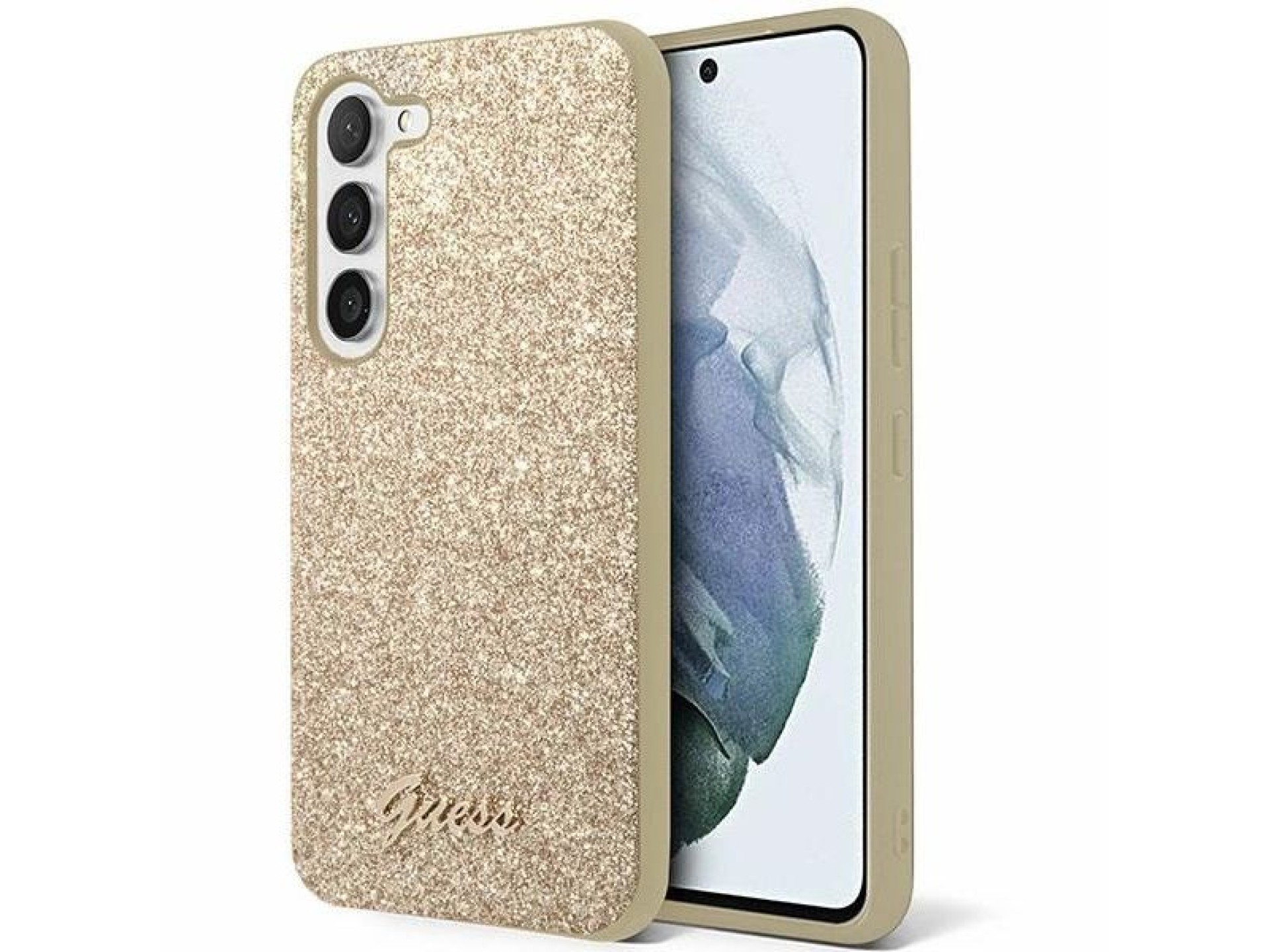Capa Guess Glitter Script para Samsung Galaxy S24+ - dourada