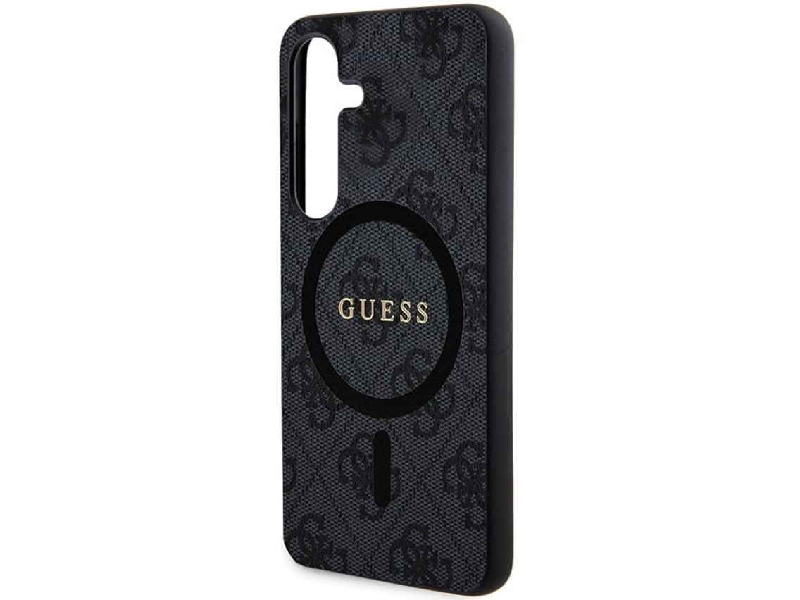 Capa Guess 4G Collection em couro com logotipo metálico e MagSafe para Samsung Galaxy S24 - Preta