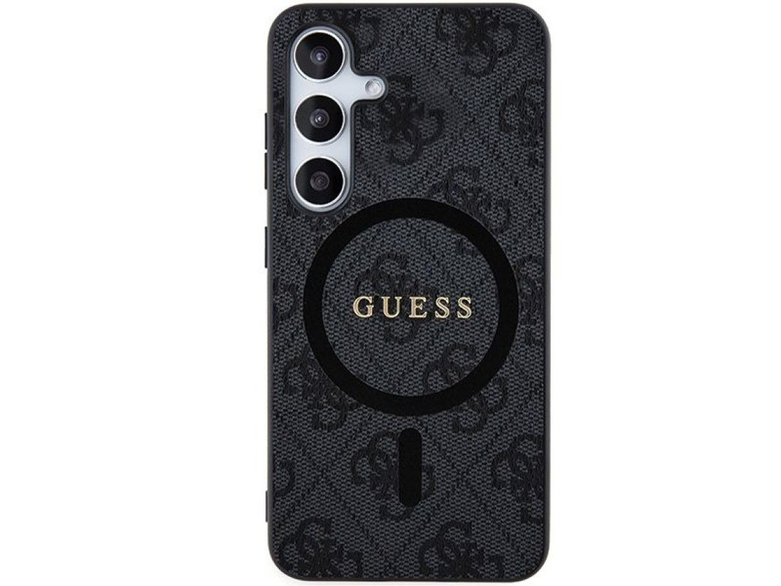 Capa Guess 4G Collection em couro com logotipo metálico e MagSafe para Samsung Galaxy S24 - Preta