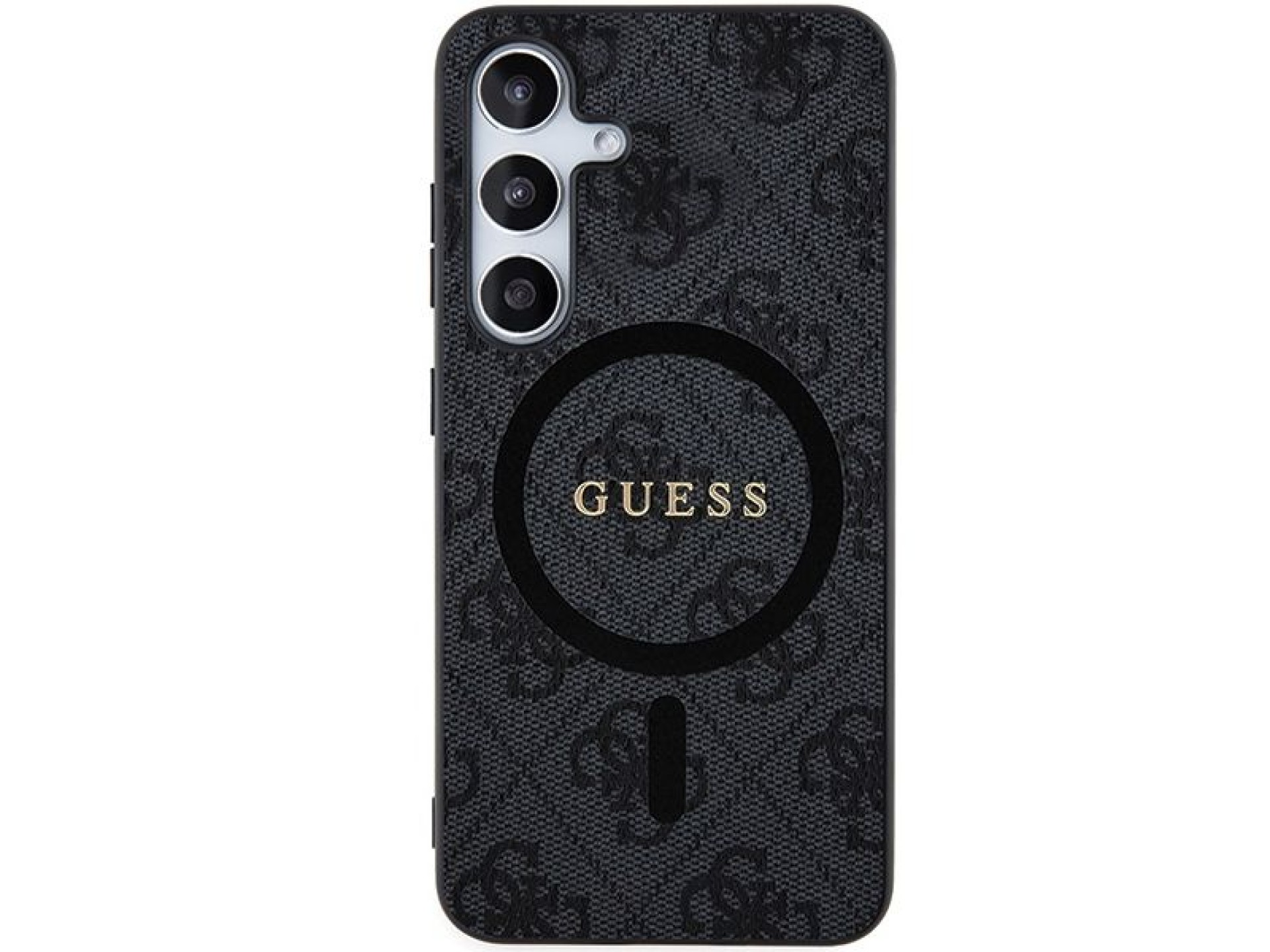 Capa Guess 4G Collection em couro com logotipo metálico e MagSafe para Samsung Galaxy S24 - Preta
