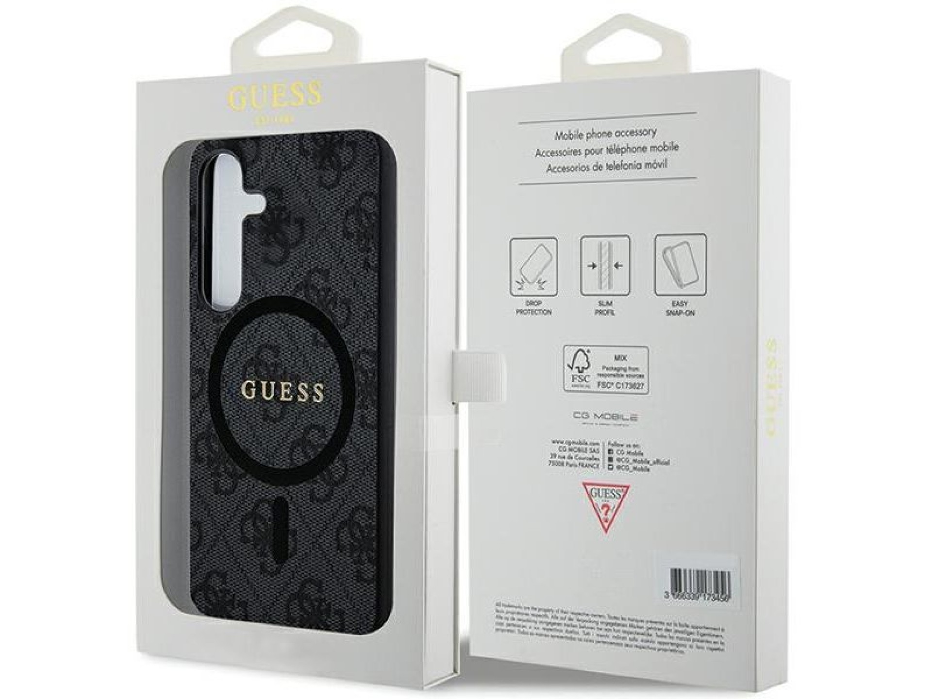 Capa Guess 4G Collection em couro com logotipo metálico e MagSafe para Samsung Galaxy S24 - Preta