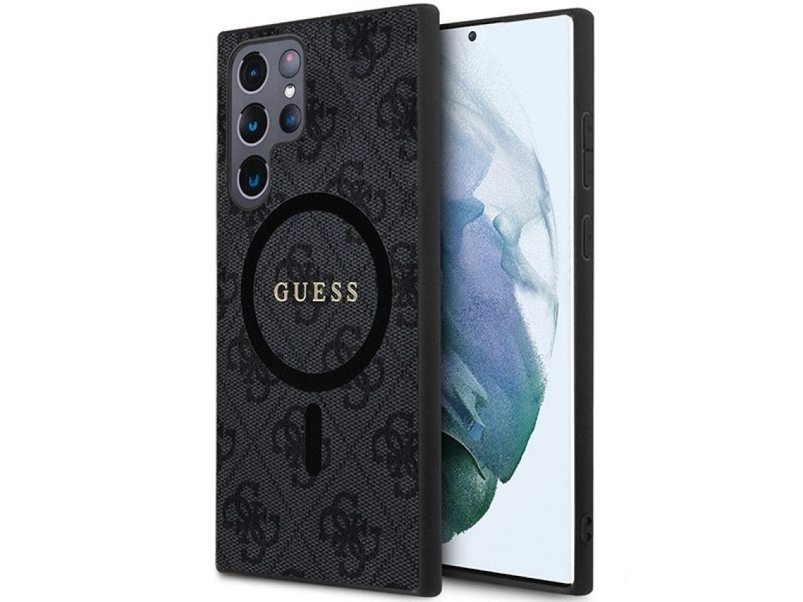 Guess 4G Collection Leather Metal Logo MagSafe Case for Samsung Galaxy S24 Ultra - Black